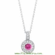 Pink Sapphire Bezel Diamond Pendant Necklace