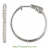 Platinum Diamond White 1 Pair Polished Inside-Outside Hoop Earrings