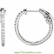 Platinum Diamond White 1/2 Pair Polished Inside-Outside Hoop Earrings