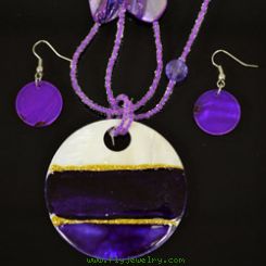 Purple and White Mother of Pearl Necklace and Earrings Set