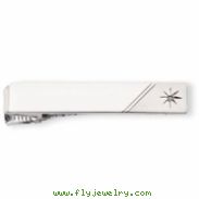 Rhodium-plated .01 Ct. Diamond Polished Florentined Tie Bar