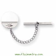 Rhodium-plated .01 Ct. Diamond Polished Florentined Tie Tack