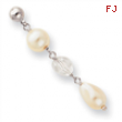 Rhodium-plated White Glass Pearl and Crystal Drop Earrings