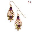 Rose-Tone Dark Purple Crystal Floral Decal Drop Earrings