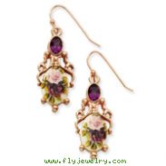 Rose-Tone Dark Purple Crystal Floral Decal Drop Earrings