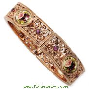 Rose-Tone Dark Purple Crystal Floral Decal Stretch Bracelet