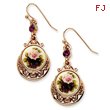 Rose-Tone Dark Purple Floral Decal Drop Earrings