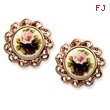 Rose-Tone Floral Decal Non-Pierced Round Earrings