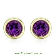 ROUND AMETHYST YELLOW GOLD STUDS