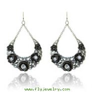 Siler-Tone CZ Antique Style Dangle Earrings