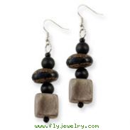 Silver-tone Anipay Seed & Natural Wood 2.75" Dangle Earrings