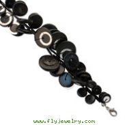 Silver-tone Black Hamba Wood & Sequins 7" Double Strand Bracelet