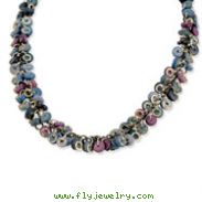 Silver-tone Blue/Purple Hamba Wood & Sequin Aluminum 18" Necklace