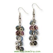 Silver-tone Blue/Purple Hamba Wood & Sequin Aluminum 2.75" Earrings