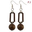 Silver-tone Brown Bamboo Tube & Natural Wood Dangle 2.5