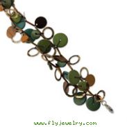 Silver-tone Green Hamba Wood, Bead & Sequined 7.5" Bracelet