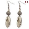 Silver-tone Grey Twisted White Wood Aster Dangle Earrings