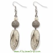 Silver-tone Grey Twisted White Wood Aster Dangle Earrings