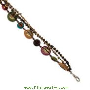 Silver-tone Hamba Wood, Coconut, Acrylic Bead & Sequin 7.5" Bracelet