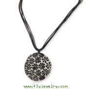 Silver-tone Hammer Shell Black Wax Cord Pendant Necklace