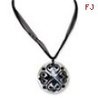 Silver-tone Hammer Shell Black Wax Cord Pendant Necklace