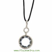 Silver-tone Lt/Dk Blue Crystal Circle on 16in w/ext Satin Cord Necklace