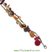 Silver-tone Multicolor Hamba Wood, Coconut & Sequin 7.5" Bracelet