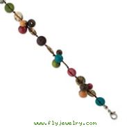 Silver-tone Multicolored Hamba Wood & Sequin 7" Bracelet