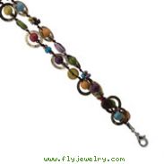 Silver-tone Multicolored Hamba Wood/Sequin/Acrylic Bead 7.25" Bracelet