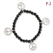 Silver-tone Peace Charms on Black Crystal Beaded Stretch Bracelet