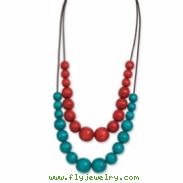 Silver-tone Red & Teal Hamba Wood Brown Wax Cord Necklace