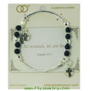 Silver-tone Stretch Bracelet With Black Beads
