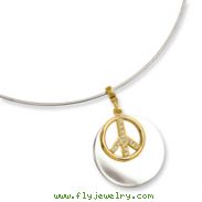 Silver-tone With Gold-tone & Crystal Peace Symbol 17" Choker