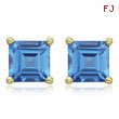 SQUARE BLUE TOPAZ PRONG SET STUDS