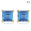 SQUARE BLUE TOPAZ PRONG SET STUDS