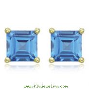 SQUARE BLUE TOPAZ PRONG SET STUDS