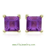 Square Purple Amethyst Prong Set Studs