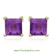 Square Purple Amethyst Prong Set Studs