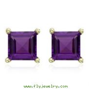 Square Purple Amethyst Prong Set Studs