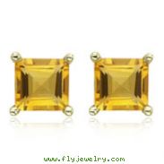 SQUARE YELLOW CITRINE PRONG SET STUDS