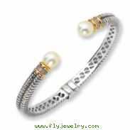 SS/14ky Diamond and 10x8mm White FW Cultured Pearl Cuff Bracelet