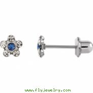 Stainless Steel 03.00X03.00 MM Polished FLOWER CRYSTAL PIERCING EARRIN