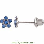 Stainless Steel 03.00X03.00 MM Polished FLOWER CRYSTAL PIERCING EARRIN