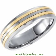 Stainless Steel 06.50 06.50 MM POLISHED 14kt GOLD INLAY DOMED BAND