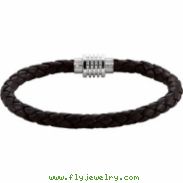 Stainless Steel 09.00 Inch Dark Brown Dark Brown Leather Bracelet
