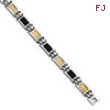 Stainless Steel 14k Gold & Carbon Fiber 8in Bracelet