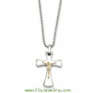 Stainless Steel 14k Gold Crucifix Pendant 22in Necklace chain