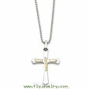 Stainless Steel 14k Gold Diamond Cut Cross Pendant 22in Necklace chain