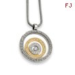 Stainless Steel And IP-plated Cubic Zirconia Circle Pendant Necklace