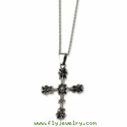 Stainless Steel Antiqued Cross Pendant 22in Necklace chain